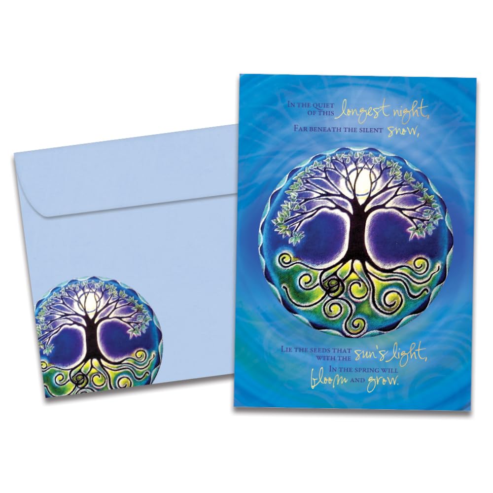 Tree-Free Greetings - Winter Solstice Greeting Cards - Artful Designs - 10 Cards + Matching Envelopes - Made in USA - 100% Recycled Paper - 5"x7" - Longest Night Mandala (HB54451)