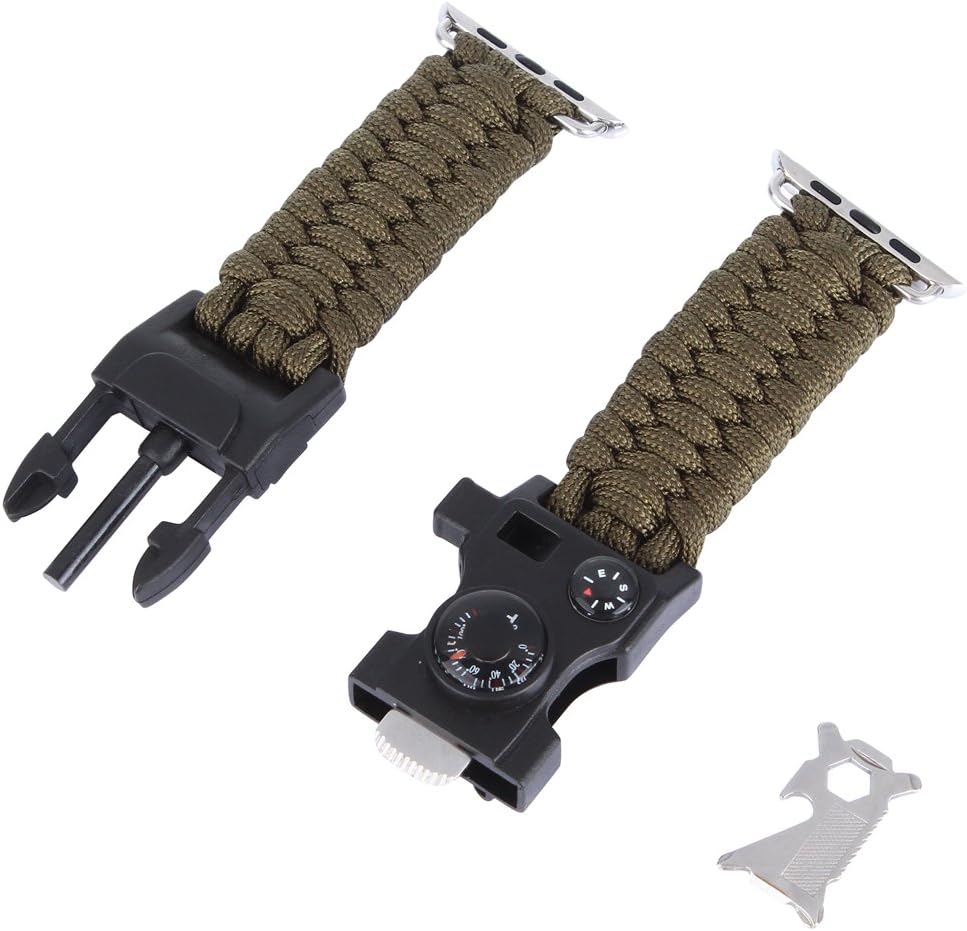 Pintaik Paracord Survival Bracelet Apple Watch Band AW03 Multi Wristbands Compass Thermometer Rope Flint Scraper Whistle Gear Tool Card Outdoor Sport Strap for Apple Watch Series 1 2 Sport Edition