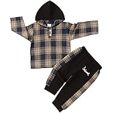 Toddler Baby Boys Clothes Infant Fall Winter Outfits Flannel Lattice Button Down Long Sleeve Hoodied Tops + Pants Sets