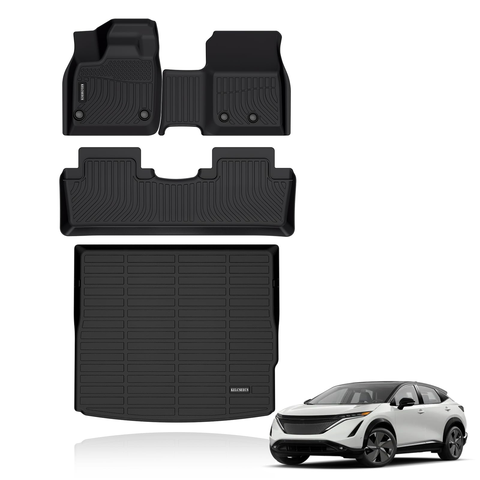 KELCSEECS® Floor Mats & Cargo Liner Custom for 2023 2024 2025 Nissan Ariya All Weather Protection TPE Floor Liners Front& Rear Row Full Set Nissan Ariya 2023 2024 Accessories Black Image