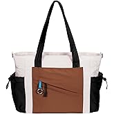 HUGOOME Puffer Tote Bag,Work Bags Purse for Women Large Soft Gym Laptop Cross body Handbag Brown
