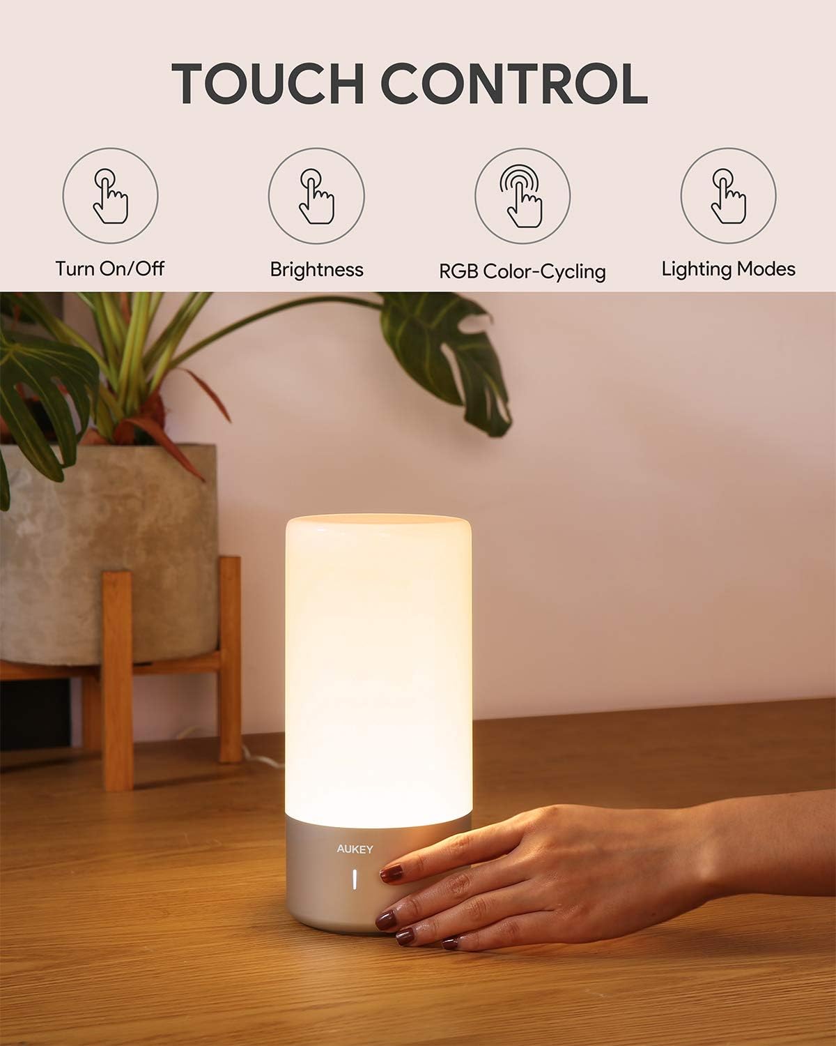 AUKEY Table Lamp Touch Sensor Bedside Lamp Color Changing RGB & Dimmable Warm White Light Night Light for or Bedrooms, Living Rooms and Office【2020 Updated Version】 - - 