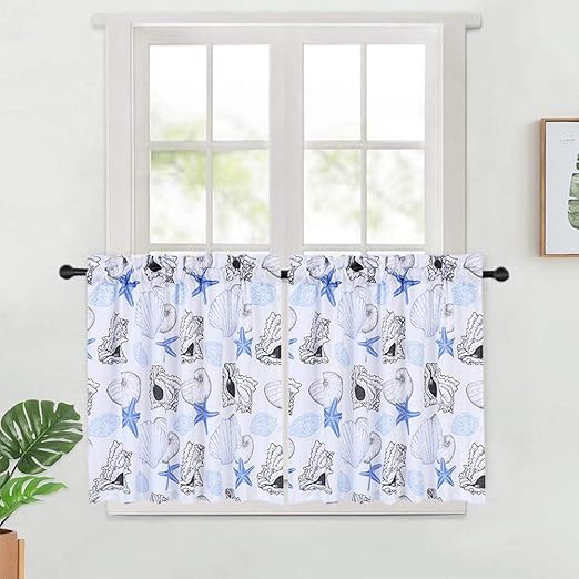 Amazon Com Haperlare Tier Curtains For Kitchen Window Blue