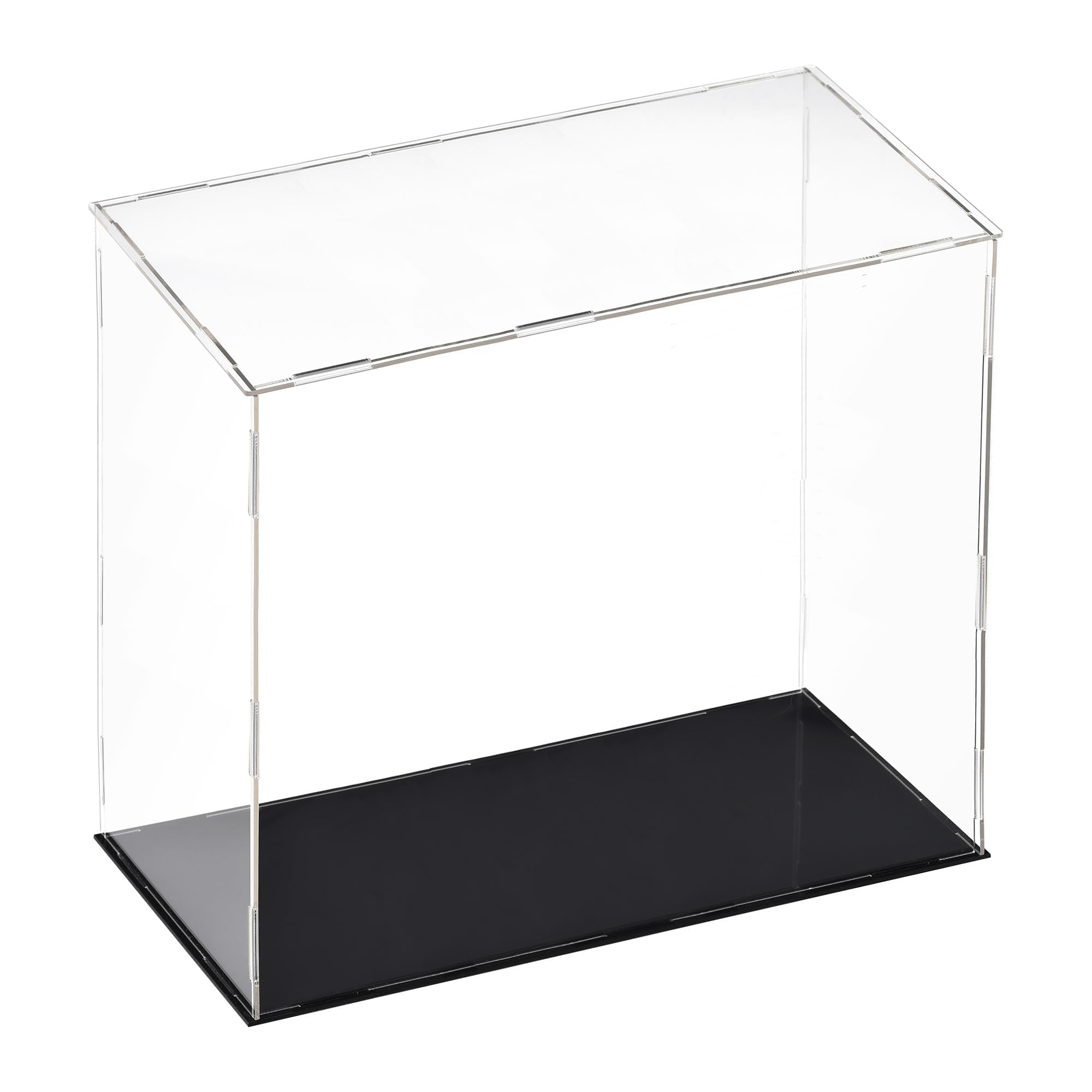 TOP-VIGOR Acrylic Display Case, 30x15x30cm Clear Display Box Assemble Countertop Cube Organizer with Black Acrylic Base, Dustproof Showcase for Collectibles Items
