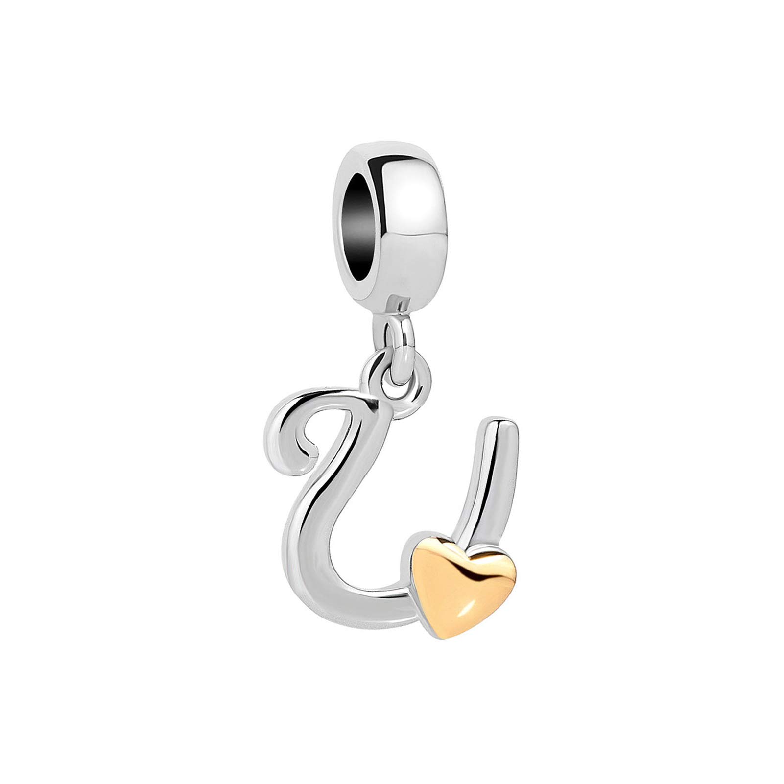 U Initial Letter Gold Heart Charm for Pandora Charms Bracelets Name Alphabet Birthday Jewellery Gift for Women Daughter Granddaughter Sister Friendship