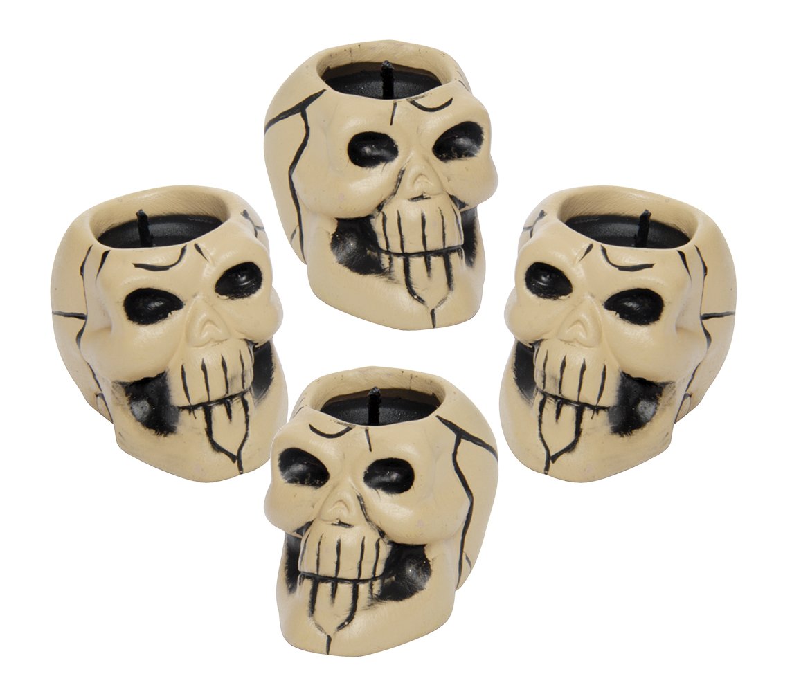 Haunted House โ Pack of 4 Ceramic Skull Candles for Halloween (Rubie's Spain S7264)