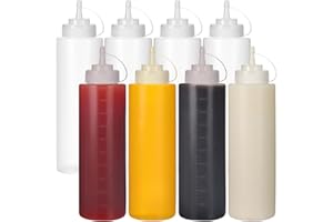 STARSIDE 8 Pack 32 oz Plastic Squeeze Bottles,Reusable Condiment Bottle,Homemade BBQ Sauce, Oil, Boston Squeeze Bottles,Ketchup Paint Bottles,Liquids Condiment Dispenser