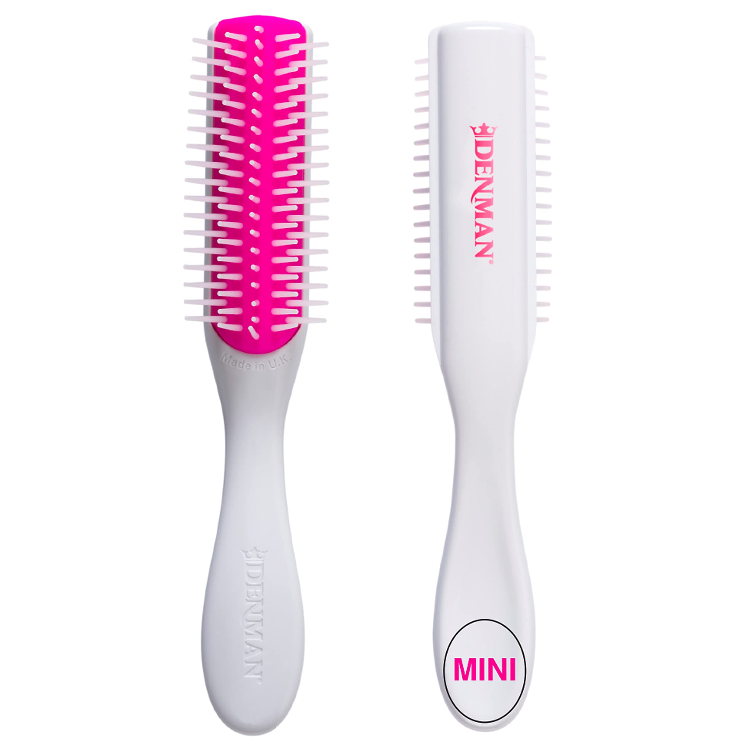 Denman Mini Curl Definer & Styler 5 Row Hairbrush for Detangling, Separating, and Defining Curls, Curly Hairbrush, Sleek Blowdrying - D14 (White)