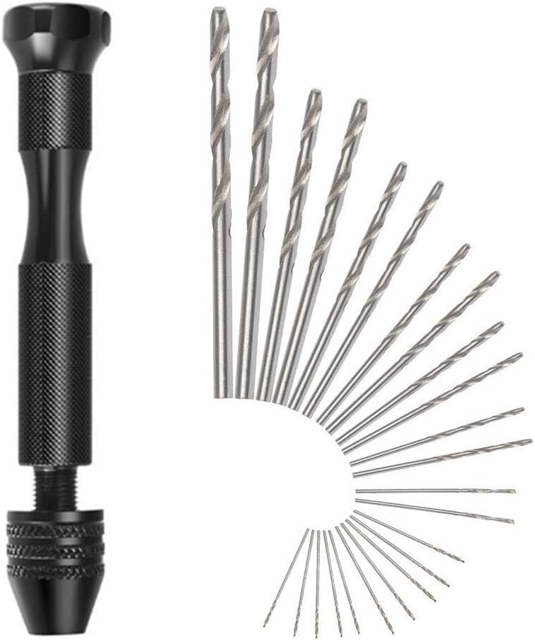 Hand Drill Set,26 Pieces Pin Vice Drill Mini Micro Aluminum Hand Drill with Drill Bits for Nuts Jewelry Plastic Carving Woodworking