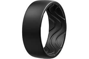 Egnaro Men's Silicone Rings 8mm Wide 2.5mm Thick, Black Elastic Rubber Weeding Bands Breathable Grooves For Gym Workout