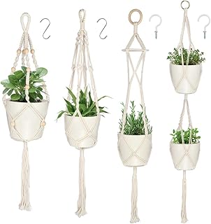 DIAOCARE 4 Stück Makramee Blumenampel,Pflanzenaufhänger-hängend Blumentopf mit Baumwollseil,Blumenhänger Pflanzhänger für Innen Außen Decken Balkone Wanddekoration(39"/55")