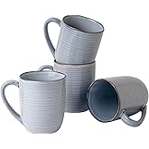 famiware Tempus Coffee Mugs Set of 4, 14 oz Cup Set, Stoneware Mugs with Handle for Coffee, Tea, Cocoa, Milk, Cappuccino, Microwave Safe - Pearl Blue