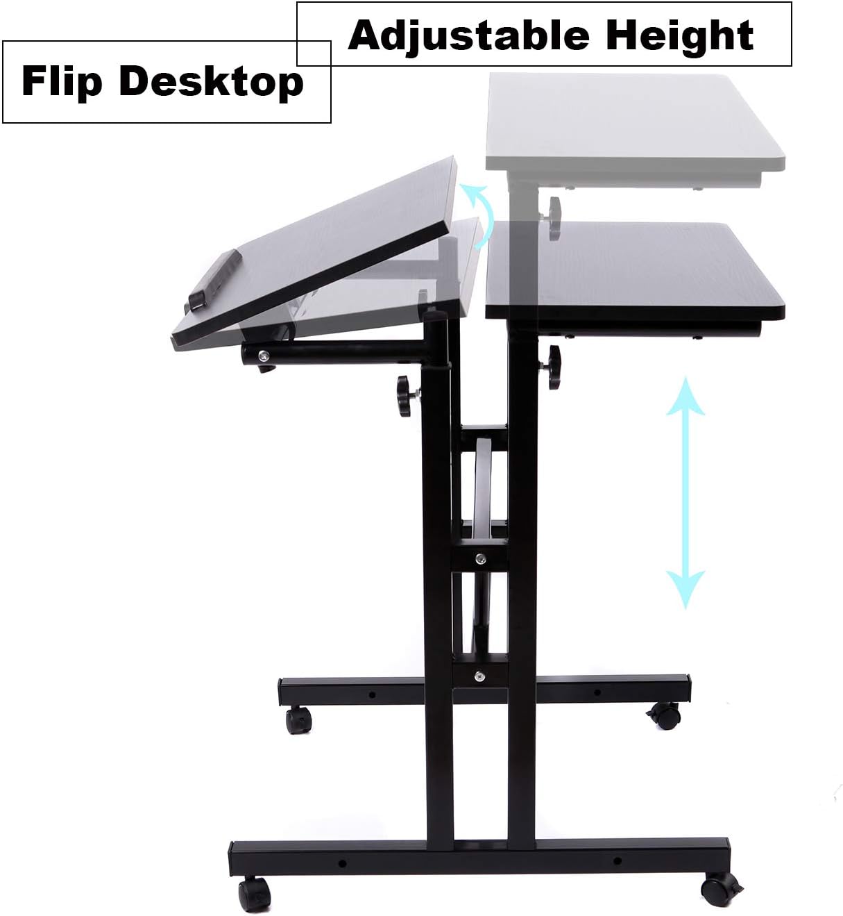 SIDUCAL Mobile Stand Up Desk, Adjustable Laptop Desk with Wheels Home Office Workstation, Rolling Table Laptop Cart for Standing or Sitting, Black: Kitchen & Dining