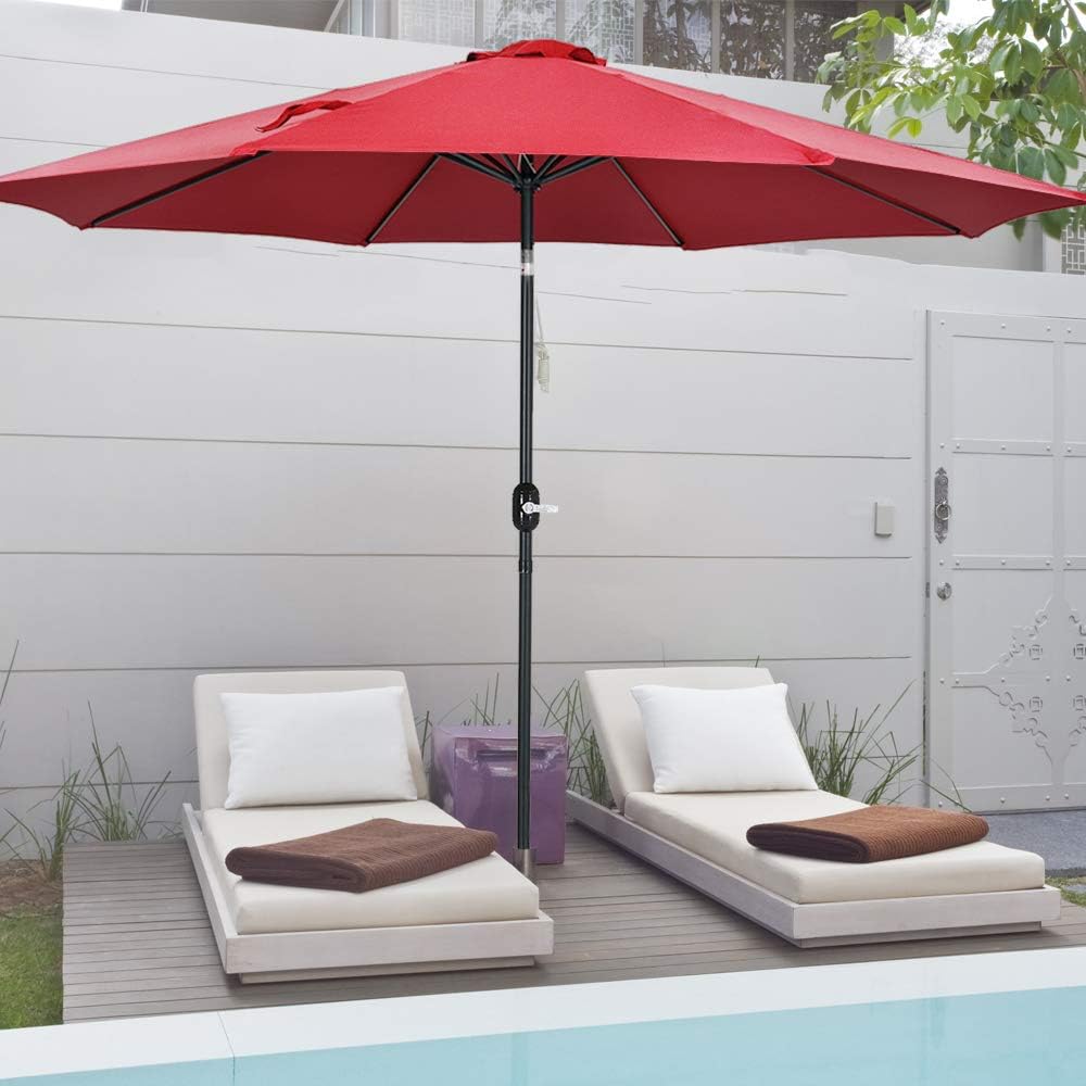 Amazon Com Patio Watcher 11 Ft Patio Umbrella Outdoor Umbrella With Push Button Tilt And Crank 8 Steel Ribs Red Clothing