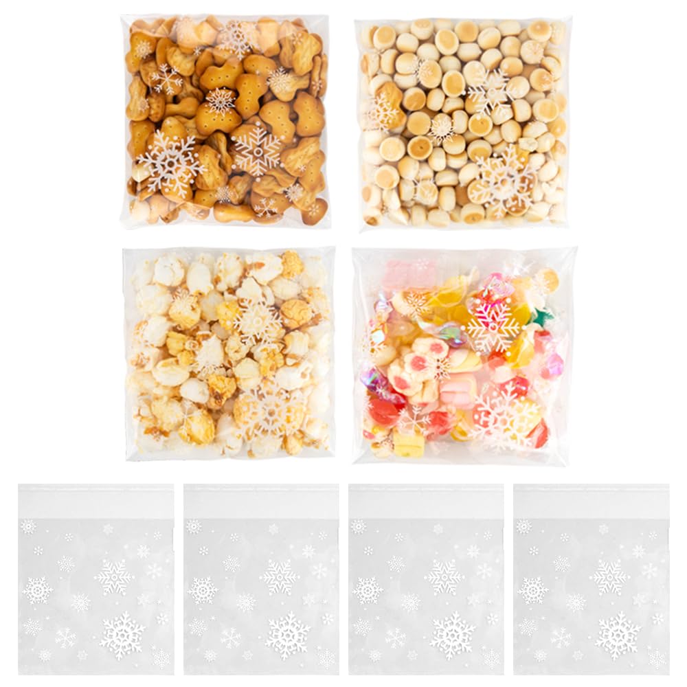 Photo 1 of 100 PCS Winter Cellophane Treat Bags(5.5x5.5 Inch) Clear Christmas Snowflake Goodie Candy Cookie Loot Gifts Bags Bulk Pouches for Christmas Frozen Party Favors Supplies Decorations Holiday Birthday