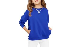 Haloumoning Girls Long Sleeve Sweatshirts Kids Casual Crewneck Loose Fit Pullover with Pockets 5-14 Years