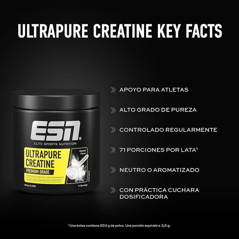 Creatina Monohidratada Ultrapura, 250 g, 71 doses, pó de creatina, microfina e idealmente solúvel, vegan - feita na Alemanha (o design pode variar)
