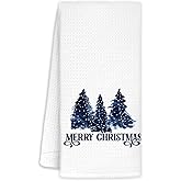 Jvpke Navy Blue Christmas Trees Decorative Hand Towels for Bathroom, Christmas Tree Kitchen Towels, Christmas Dish Towels for Kitchen, Navy Blue Christmas Decor for Kitchen Bathroom, 16x24 Inch