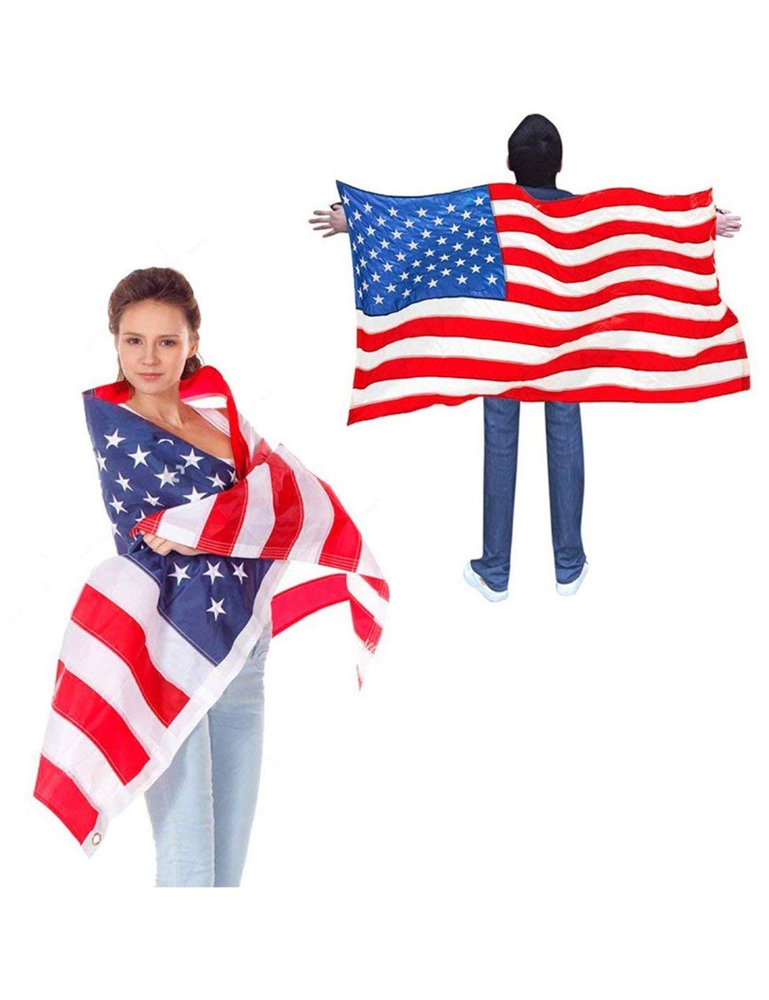 DomeStar USA American Flag Cape Cloak Costume, Wearable Flag with Sleeves Classic Flag, 2 Differents Wearing Methods
