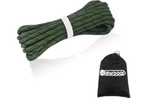 NewDoar CE & UIAA Certificated 14KN 5/16in 8mm Static Climbing Rope High Strength Accessory Cord Double Braid Safety Rope for Outdoor Survival, Hiking, Mountaineering (ArmyGreen 8mm,20ft)