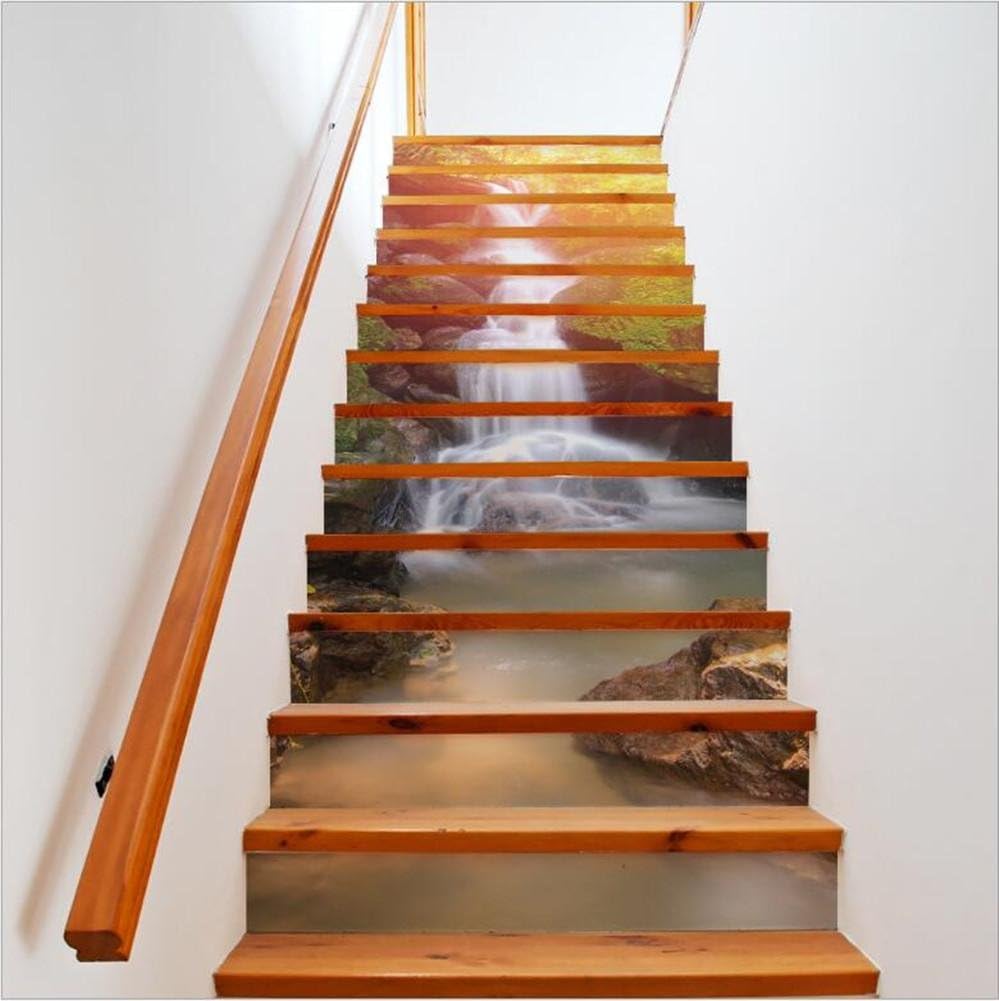 Stair Sticker Wall Stickers DIY 3D Waterfall Scenery Self-adhesive Refurbished Eco-friendly PVC Wallpaper Mural Art Home Decorations Removable ,Easy to Apply,1 Set (13 pc)