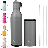 Stainless Steel Water Bottle with Straw, Insulated, Reusable Metal Travel Bottle with Bottom Removable Cup, BPA Free, Leak Proof, Grey