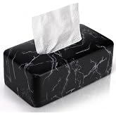 Nagpew Tissue Box Holder, Rectangular Napkin Dispenser Box Cover | Black Faux Marble Facial Dryer Sheet Towel Organizer Case for Bathroom, Bedroom, Restaurant, Cars
