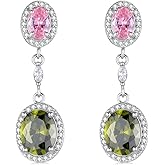 EUSJ 925 Sterling Silver Olive Green Pink 5A Cubic Zirconia Dropping Earrings for Women Elegant Stud Earrings Gifts
