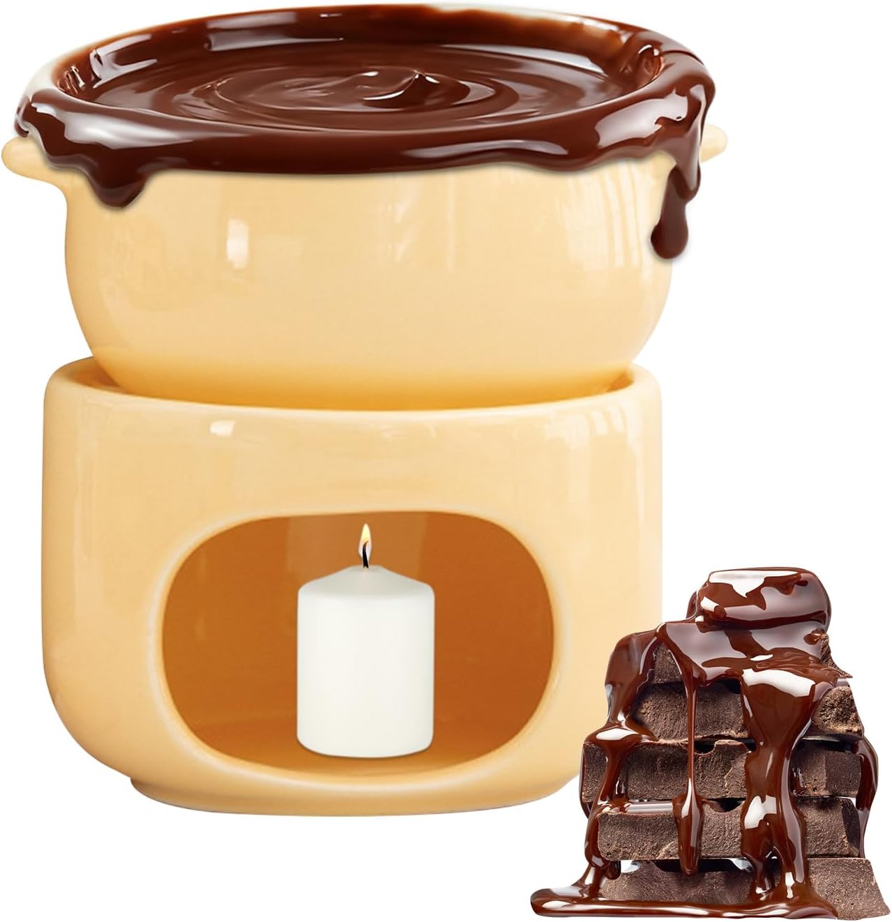 Chocolate Fondue Cup - Non-Stick | Ceramic Warmer Pot with Resilient Finish Sleek for Cheese, Marshmallow, Dipping, Dessert, Beverage, Wedding, Party, Birthday and Professional Use