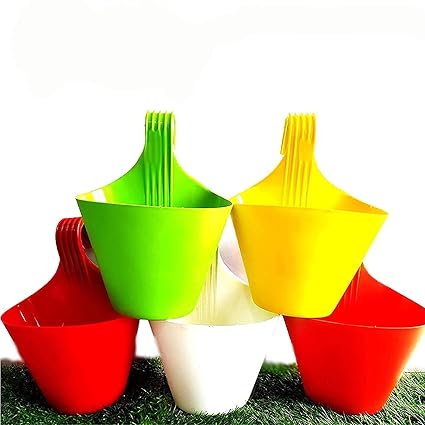 Lilypinlife Multicolour Hook Flower Pots, Vertical Hook for Home Gardening/Balcony Railing (Set of 5)