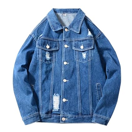 Guiran Herren Jeansjacke Ripped Denim Jacket, Oversize Destroyed Look Jacke