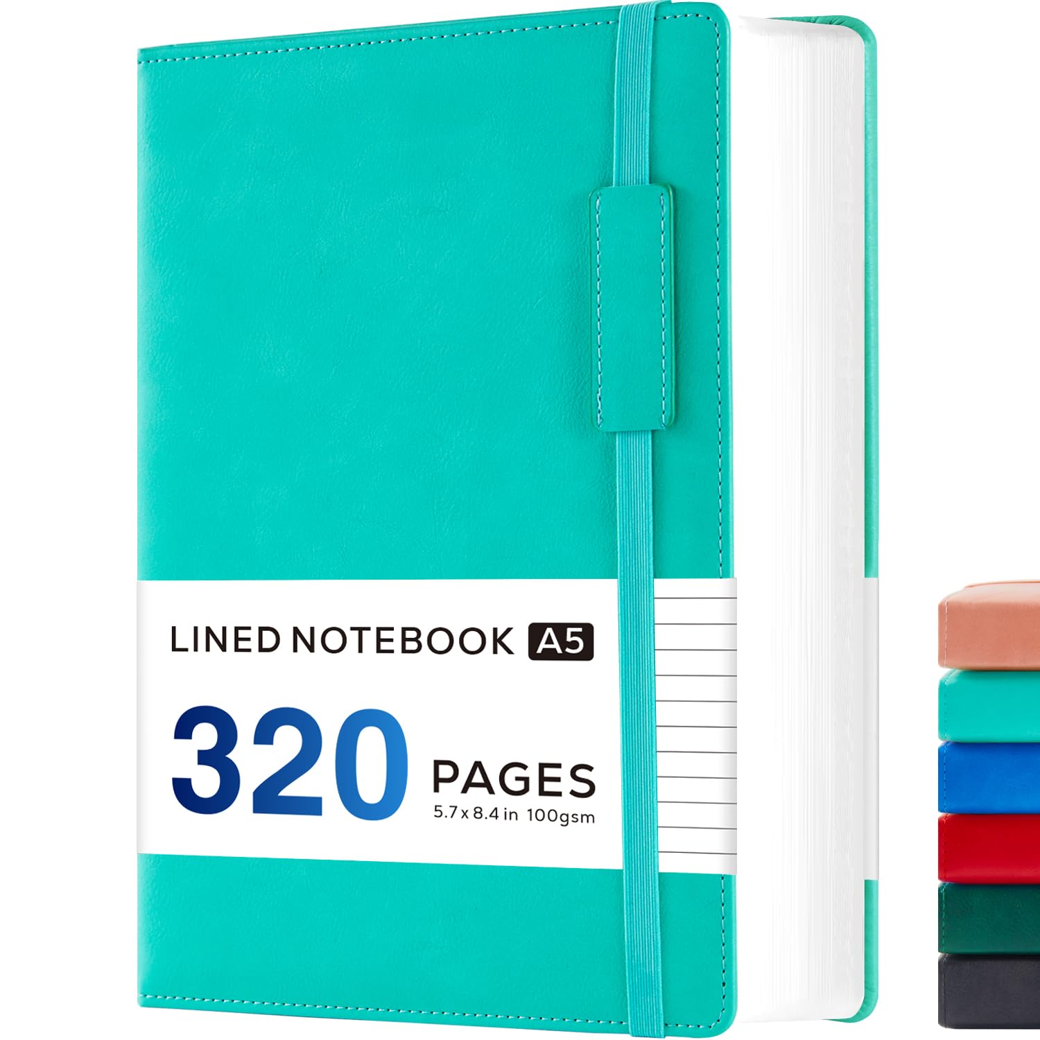 NIRMIRO Hardback Journal Notebook, A5 Note Book Thick Notepad for School Office Work Writing, 320 Pages 100GSM Lined Paper, Leather Cover, Inner Pocket, 14 x 21 cm, Teal