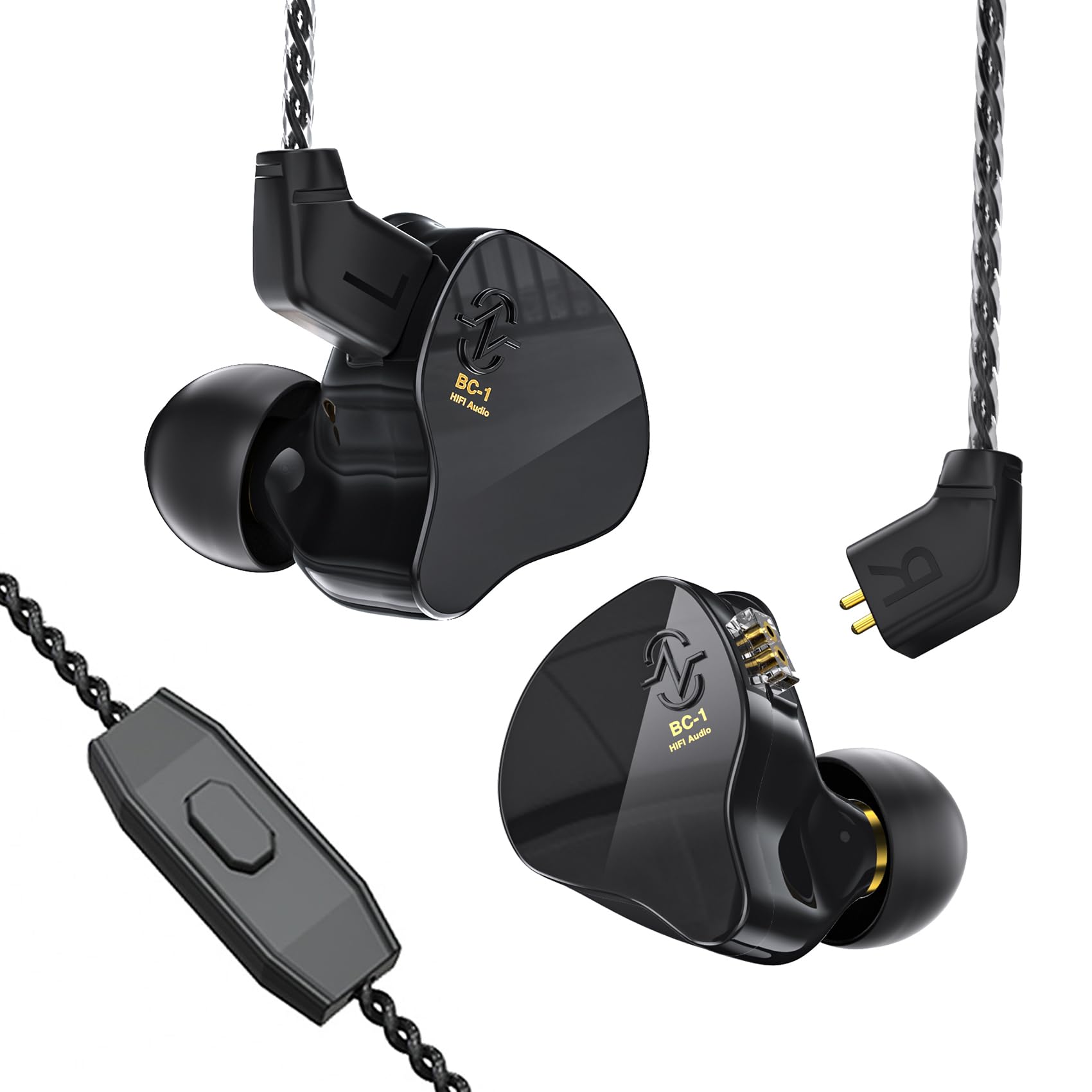 Yinyoo CCZ Melody 10mm Dual Magnetic Circuit In-Ear IEM Headphone, Earfins Design HiFi Deep Bass Earphone with 2PIN Detachable Cable for Audiophile(Black, with mic)