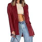 Pepochic Womens Oversized Leather Jacket Long Sleeve Faux Leather Blazer Lapel Button Down Leather Shacket Coat with Pockets