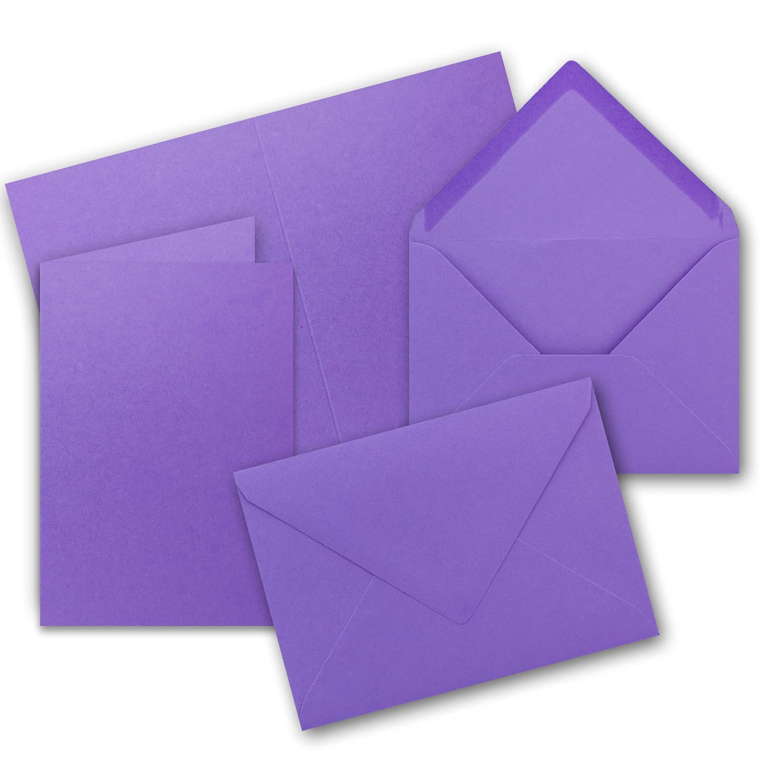 DIN B6 Folding cards SET with envelopes - 115 x 170 mm - ideal for invitation cards, weddings, christenings, communions, confirmations - dimensionally stable - suitable for printers. 10 Sets Purple