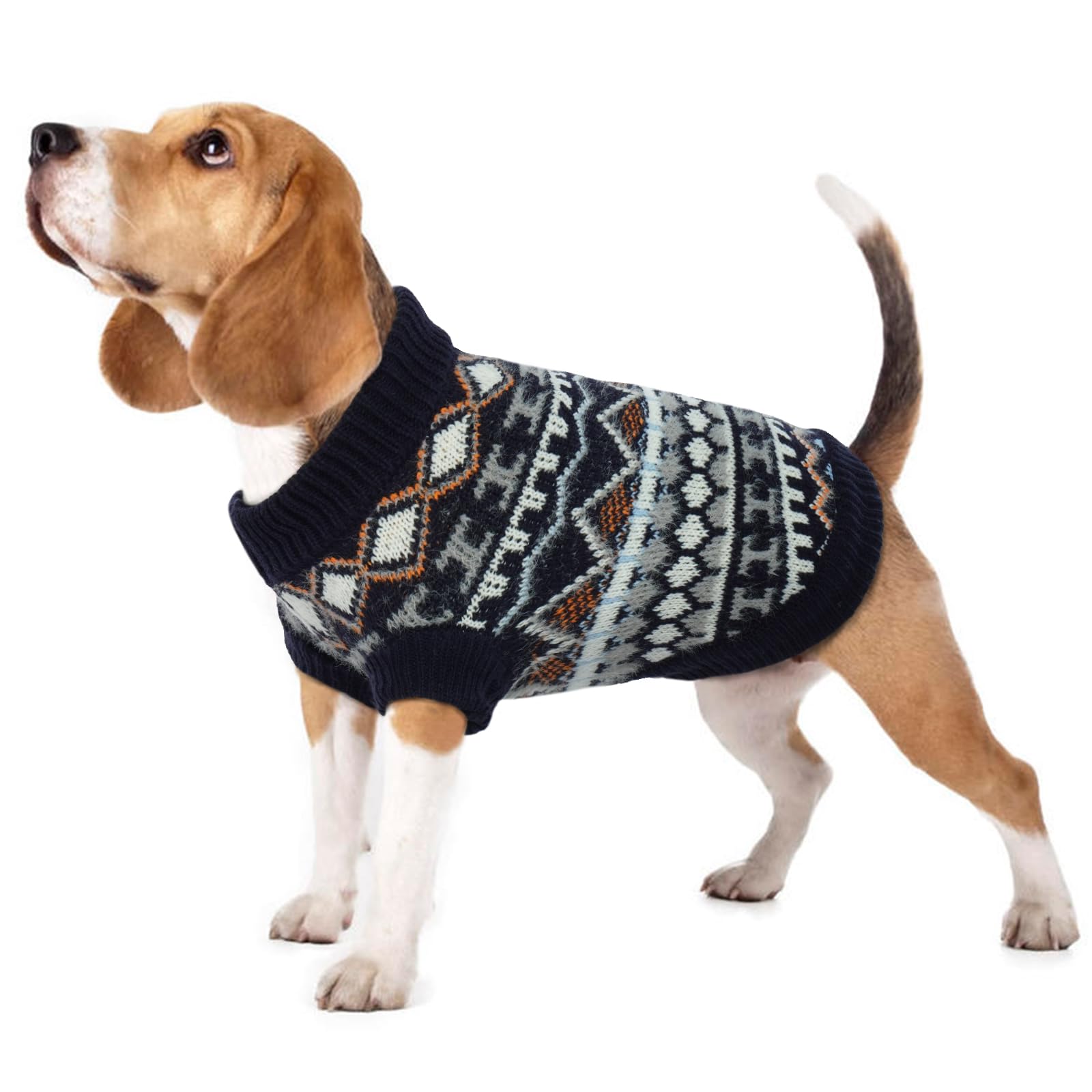 Hjumarayan Dog Jumper - Boho Dog Jumpers Small Medium Large, Knitted Christmas Sweater with Harness Hole, Thick Warm Winter Clothes for Bichon Frisé, Shih Tzu, Dark-Blue M — image 1
