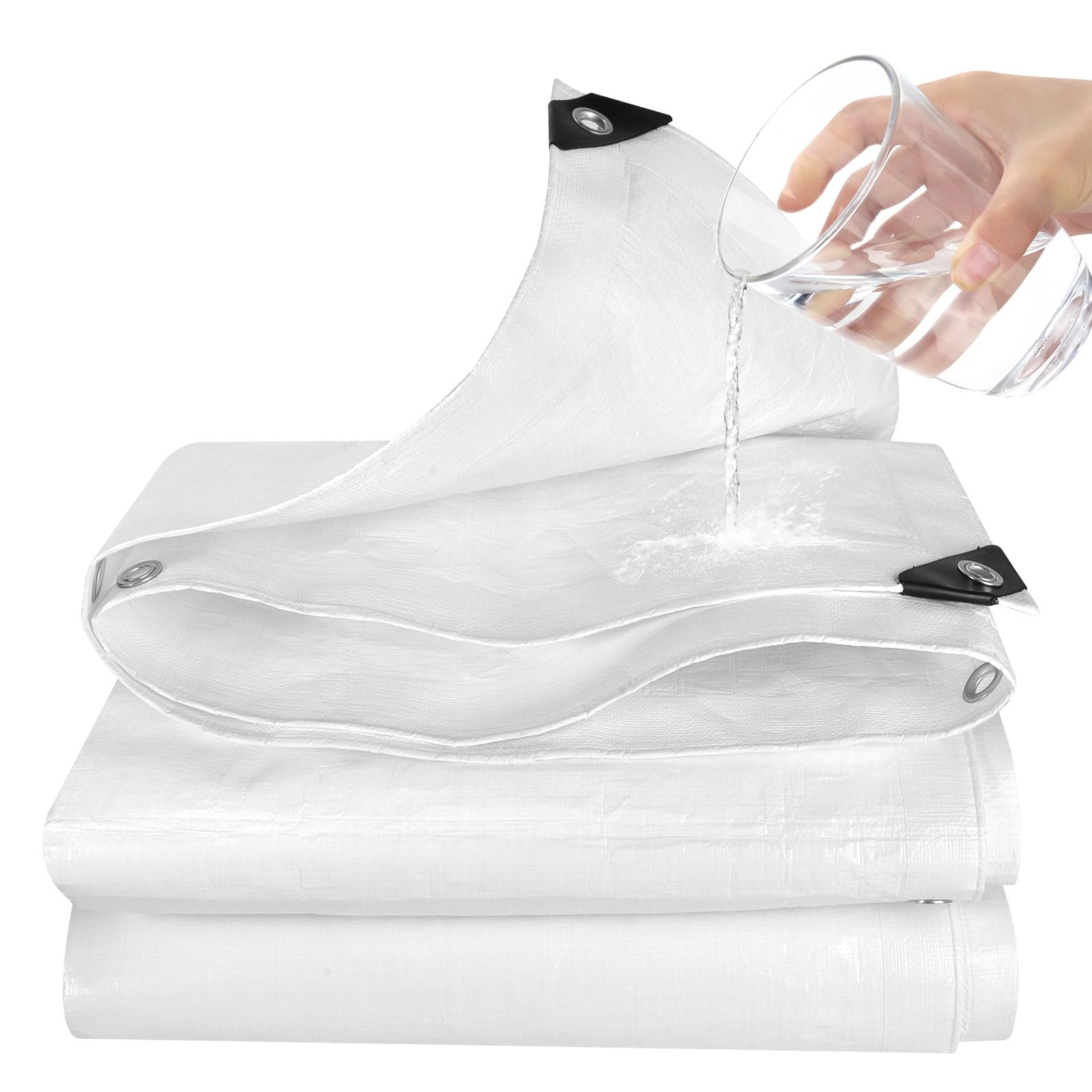 Tarpaulin Waterproof Heavy Duty - Thick 180 g/m² Resistant Outdoor Waterproof Tarpaulin 3m x 3m, Frost-Resistant, UV Protection PE Plastic Tarp for Garden, Gazebo, Camping, Furniture, Shed (White)