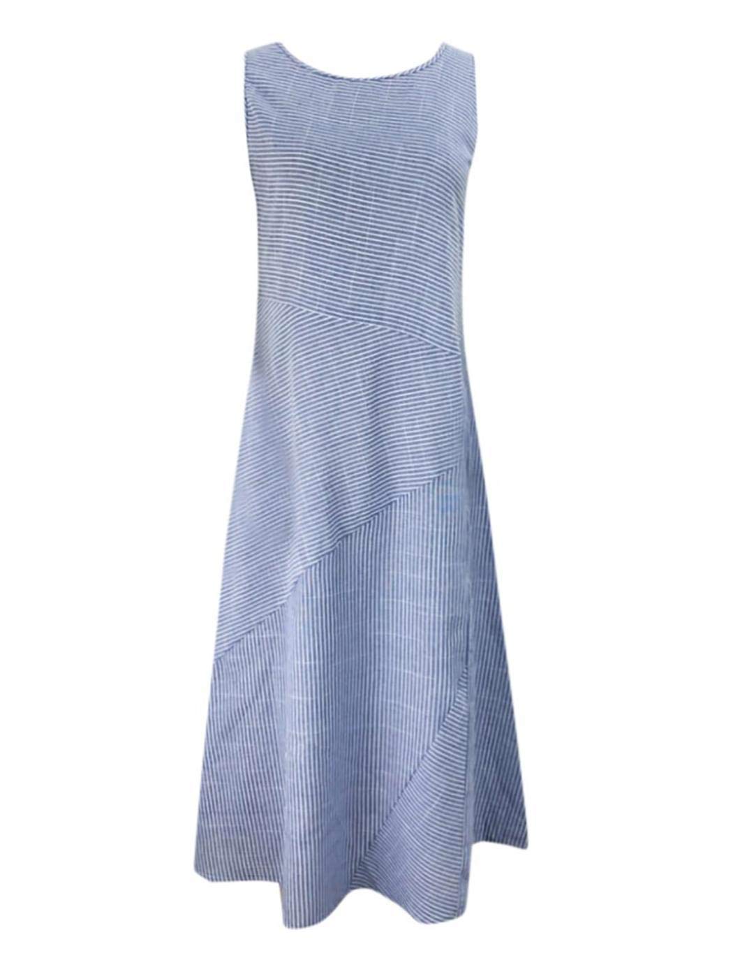 UpBeauty Women Casual Striped Sleeveless Loose Beach Long Dress with Pockets Dresses Light Blue