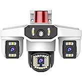 Kinnkall 4MP Triple-Lens Outdoor Security Camera, 360° Pan/Tilt Coverage, Human Tracking & Night Vision, 2.4GHz WiFi, SD/Cloud Storage,2-Way Talk, Works with Mobile Apps & PCs