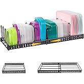 Expandable Food Container Lid Organizer,Large Capacity Adjustable 8 Dividers Detachable Lid Organizer Rack for Cabinets, Cupboards, Pantry Shelves, Drawers Keep Kitchen Tidy,Black 10.2”wide,3.6 Pound.