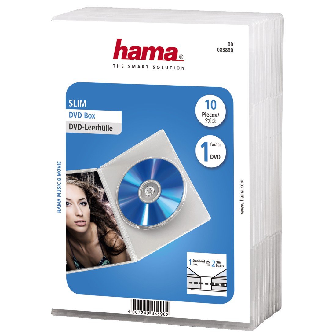 Hama | Slim DVD Jewel Case | Pack of 10 | White/Transparent