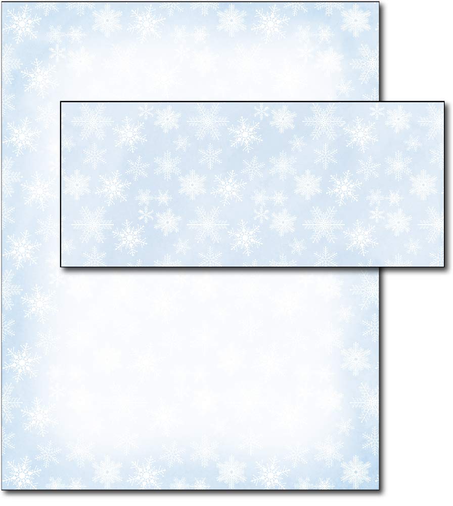 Photo 1 of 40 Sets - Blue Snowflakes Holiday Paper & Envelopes - 8.5 x 11 Holiday Letterhead Set for Inkjet or Laser Printers – Christmas Writing Paper with Matching Envelopes