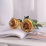 Veryhome 10 Pcs Artificial Roses Silk Flowers Single Stem Bridal Bouquet Gold view 5