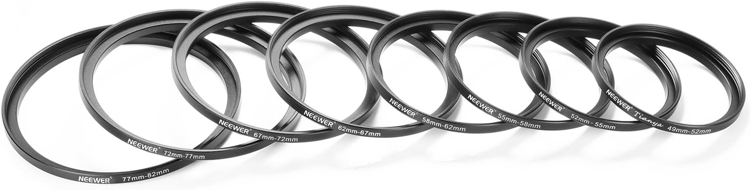 Neewer® 8 Pieces Step-up Adapter Ring Set Made of Premium Anodized Aluminum, includes: 49-52mm, 52-55mm, 55-58mm, 58-62mm - Image 4
