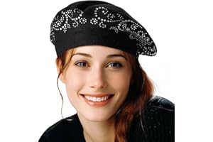 LADYBRO Rhinestone Beret Hats for Women 2 Layers Wool French Knit Cap Lady Winter Black