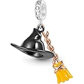GNOCE Wicked Witch Elphaba's Hat & Broom Pendant Dangle Charm Bracelet for Women, S925 Sterling Silver Dangle Charms for Women Wife, Valentine‘s Day, Mother’s Day Jewelry