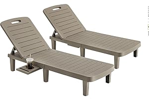 VONZOY Oversized Outdoor Chaise Lounge Chairs Set of 2，Patio Lounge Chair with Adjustable Backrest, Pool Chaise Lounge with Cup Holder, Resin Chair for Poolside, Beach, Garden and Yard - Grey