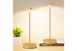 Tpczqj Set of 2 Rechargeable Cordless Table Lamp,6000mAh LED Battery Operated Desk Lamp Touch 3 Color Dimming Portable Outdoor Waterproof Table Light for Patio/Restaurant/Dining/Home(Gold)