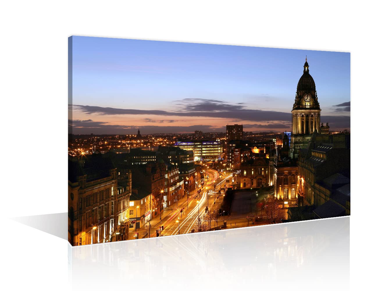 TISHIRON 1 Panel Canvas Wall Art Leeds Skyline Home Decor Posters and Prints England Night Cityscape Wall Decoration for Living Room Office Stretched and Framed Ready to Hang (16''Wx 24''H)