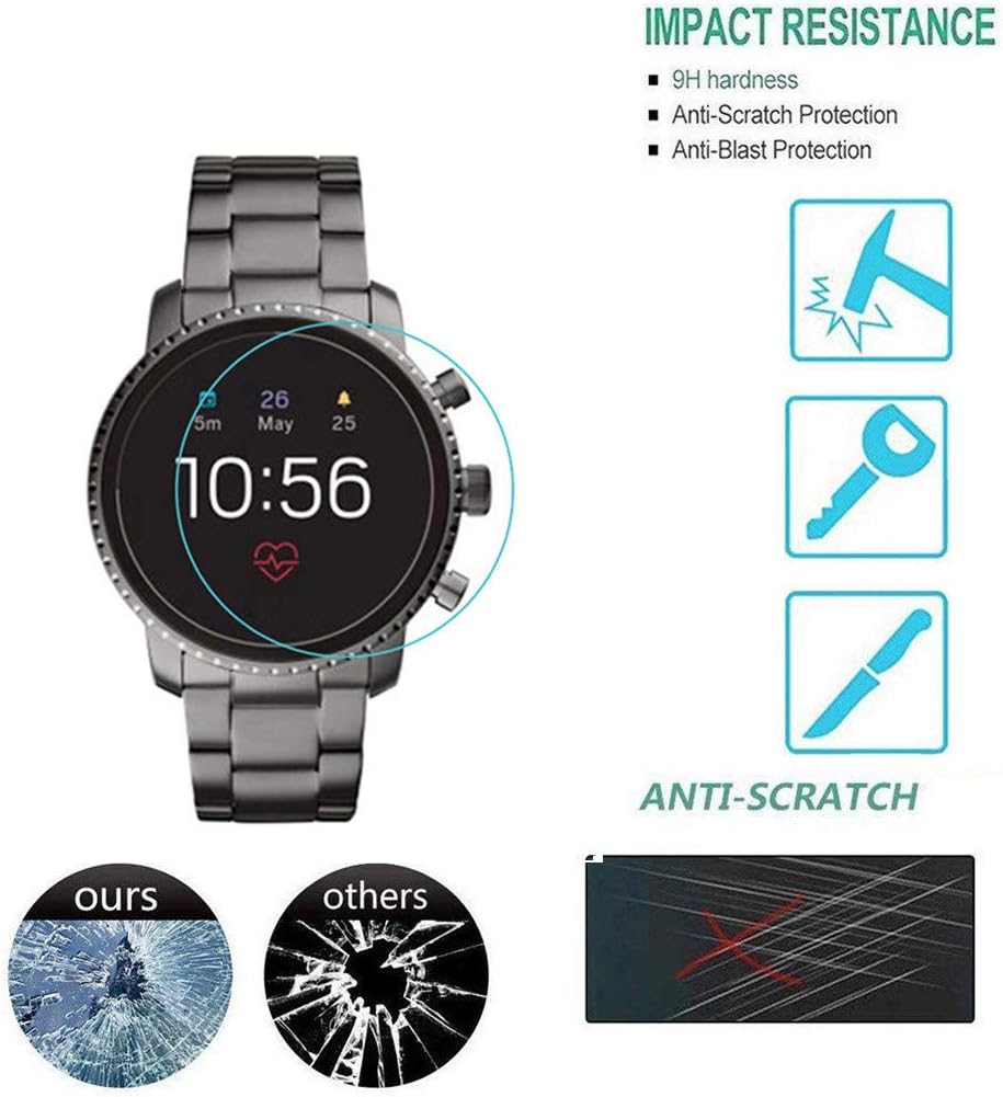 Yukuai Clear Film Tempered Glass Screen Protector for Fossil Gen 4 Q Venture HR (Full Screen Coverage) Anti Scratch, Bubble Free, Pack of 3 (Clear)